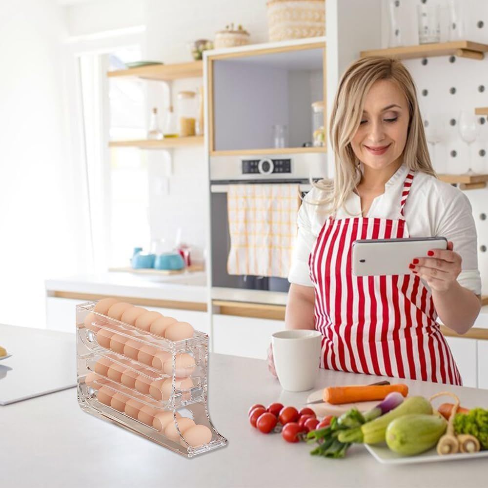 Tier Automatic Egg Holder – Rolling Refrigerator Organizer