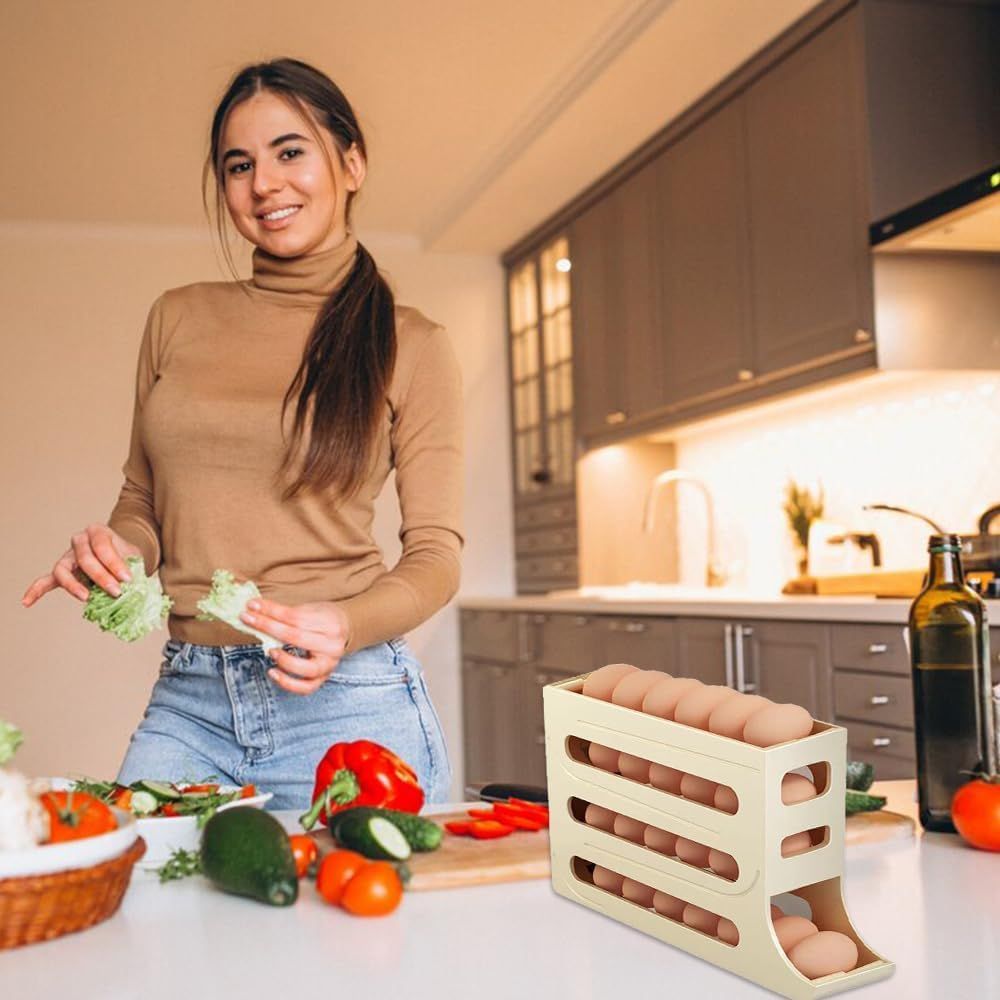 Tier Automatic Egg Holder – Rolling Refrigerator Organizer
