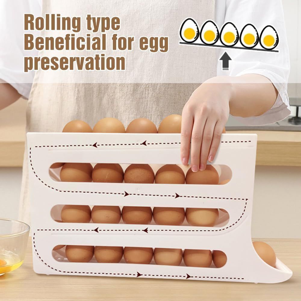 Tier Automatic Egg Holder – Rolling Refrigerator Organizer