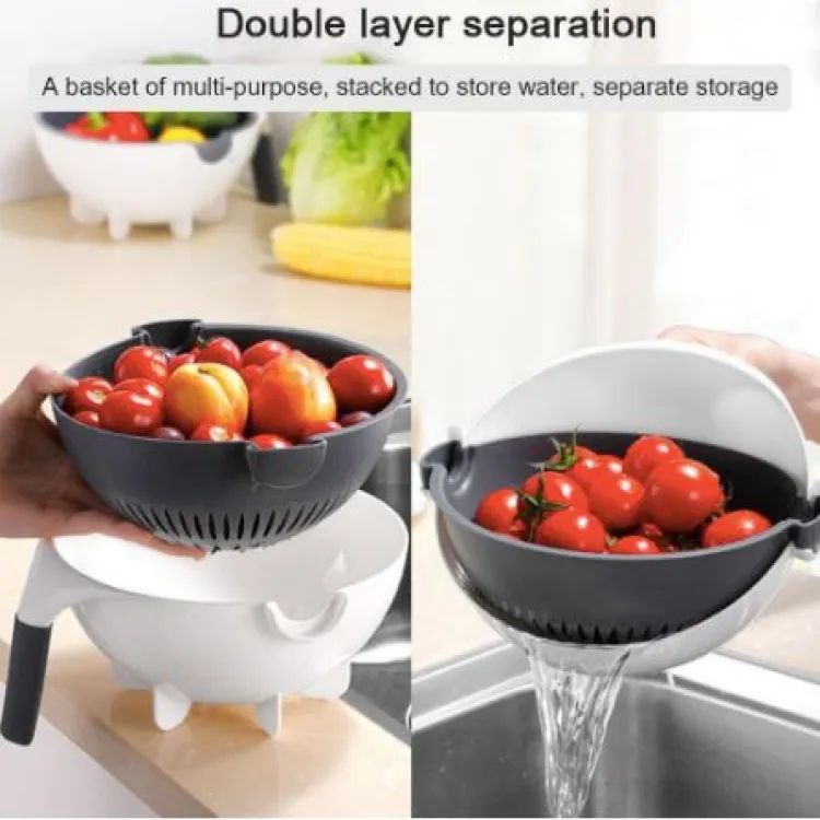 9-in-1 Multifunction Vegetable Cutter – Rotating Drain Basket