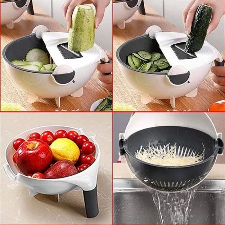 9-in-1 Multifunction Vegetable Cutter – Rotating Drain Basket
