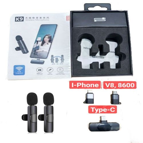 K9 Double Wireless Mic – With iPhone, Type-C & Android Connectors